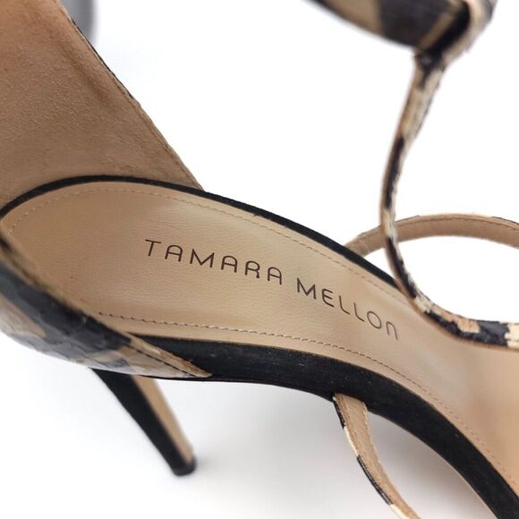 TAMARA MELLON 90s Clear Strappy Leopard Print Black Suede Stiletto Heels 8.5 Y2k - Picture 12 of 16